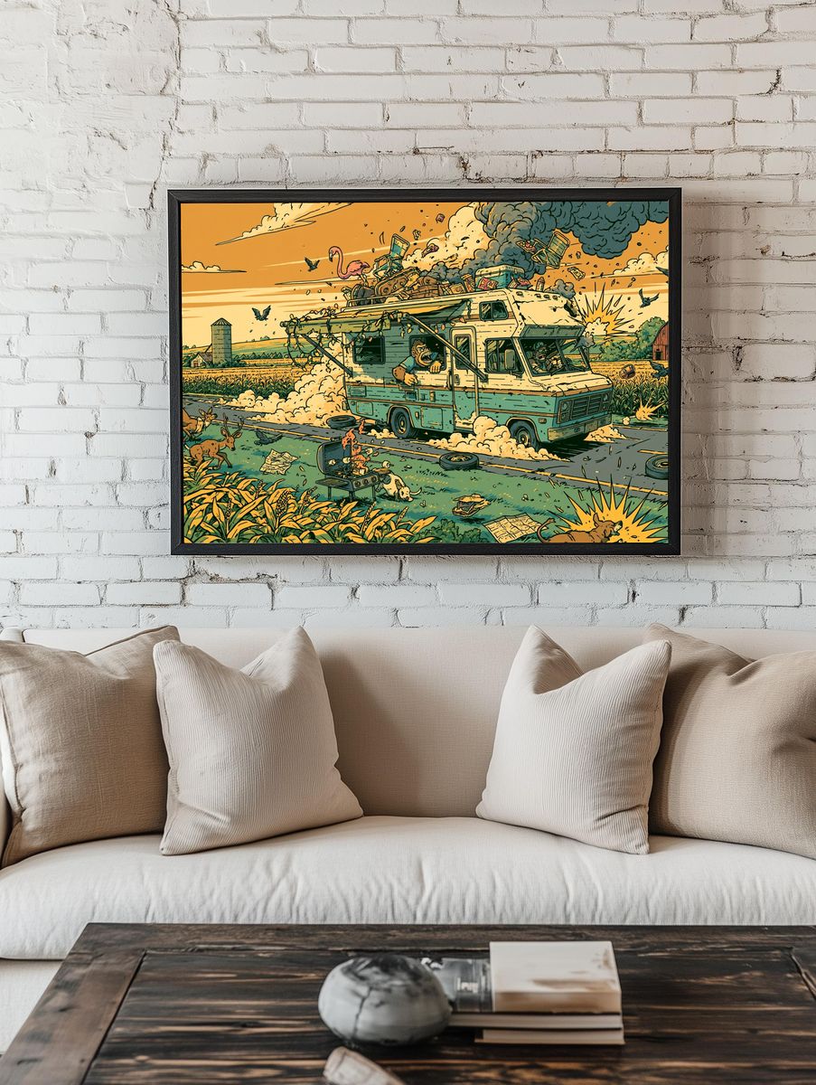 Chaotic Farm Escape Illustration Poster. — room view 1