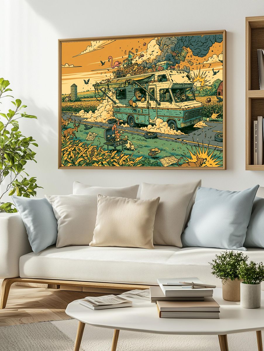 Chaotic Farm Escape Illustration Poster. — room view 2