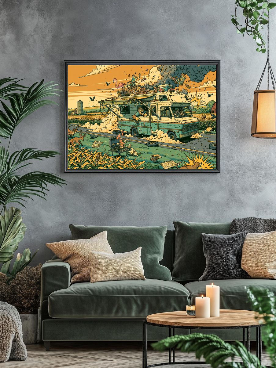 Chaotic Farm Escape Illustration Poster. — room view 4