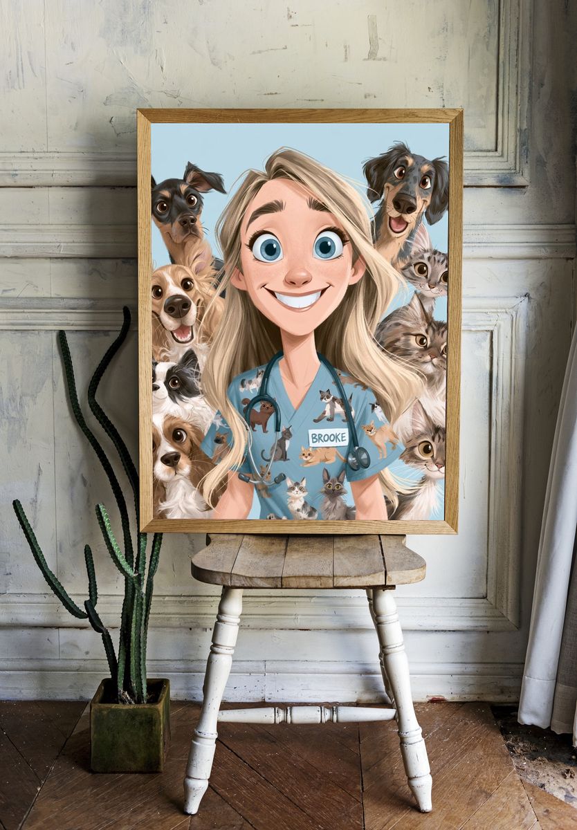 Veterinary Girl and Pets Illustration Poster. room preview