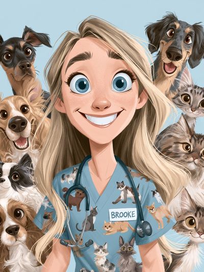 Veterinary Girl and Pets Illustration Poster. poster