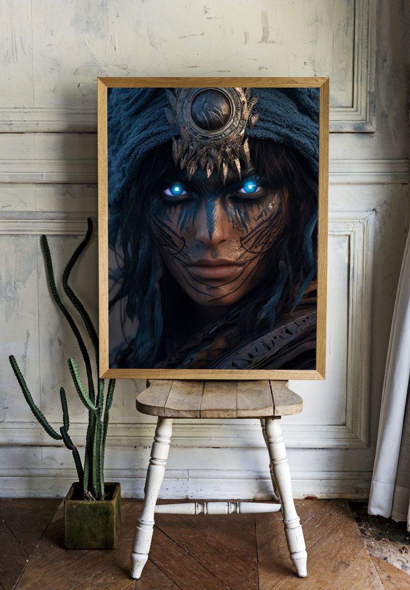 Mystic Warrior Portrait Print. room preview