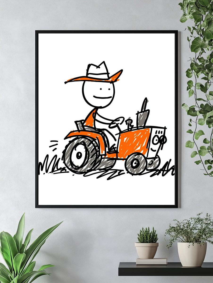 Cowboy Tractor Cartoon Print. — room view 4
