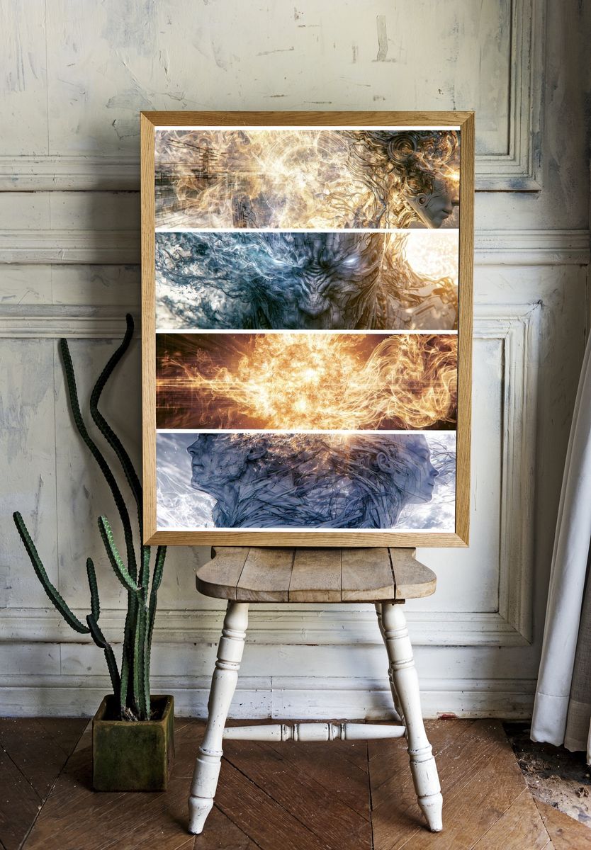Surreal Energy Faces Illustration Poster. — room view 1