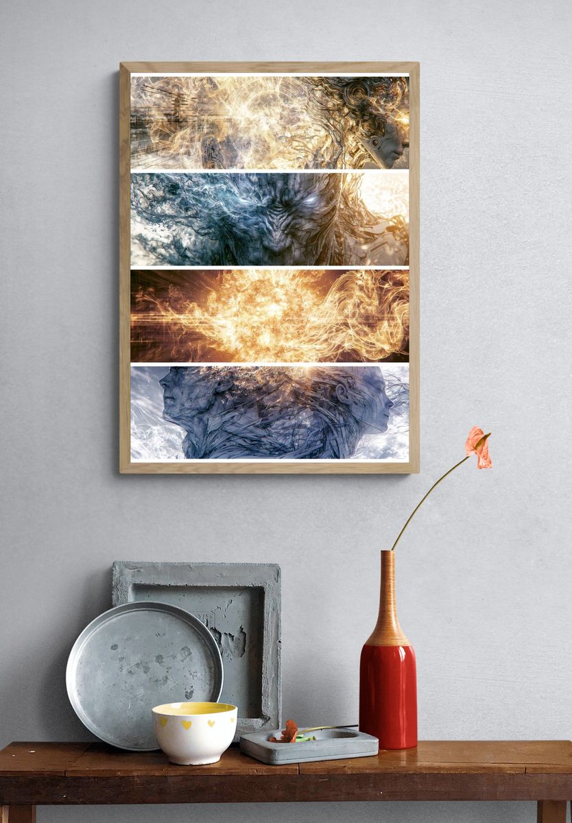 Surreal Energy Faces Illustration Poster. — room view 3