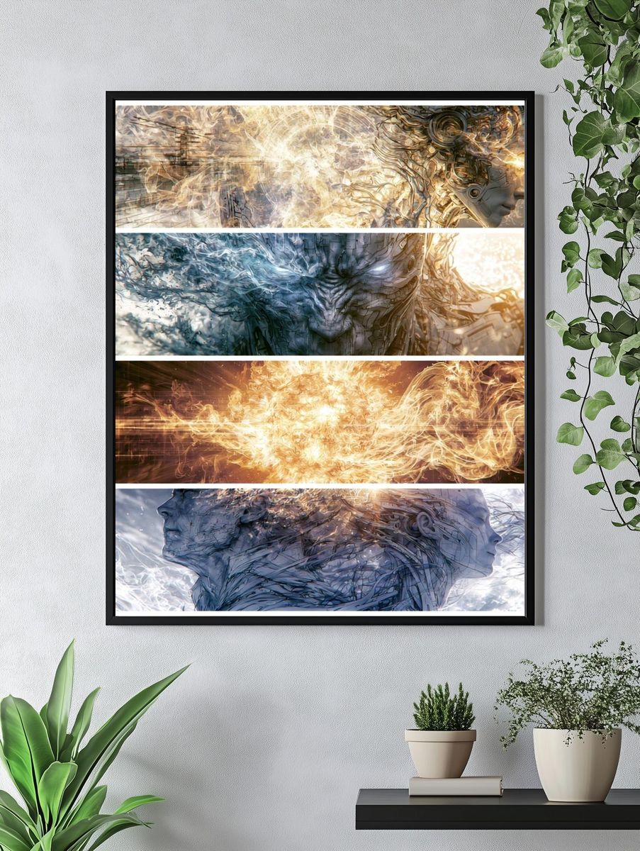 Surreal Energy Faces Illustration Poster. — room view 4