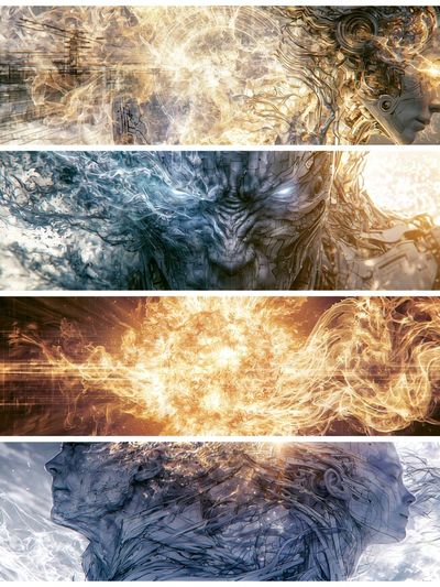 Surreal Energy Faces Illustration Poster.