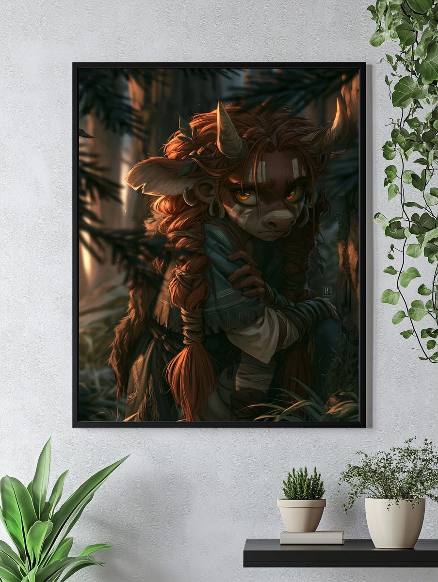 Forest Horned Character Illustration Print. — room view 4