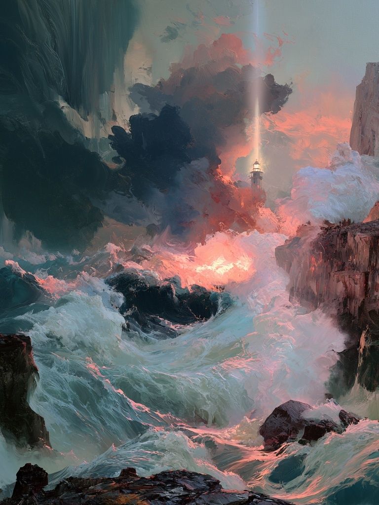 Lighthouse Stormscape Illustration Poster. poster — illustration art