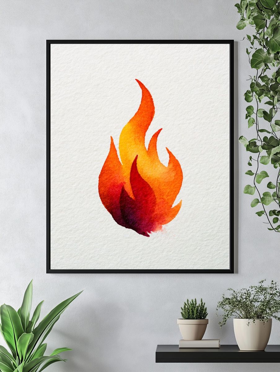 Watercolor Flame Illustration Poster. — room view 4