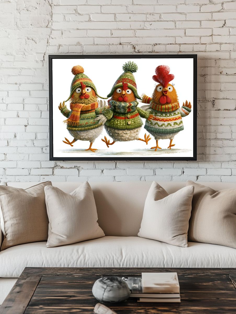 Festive Chickens Illustration Poster. room preview