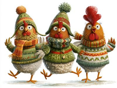 Festive Chickens Illustration Poster. poster