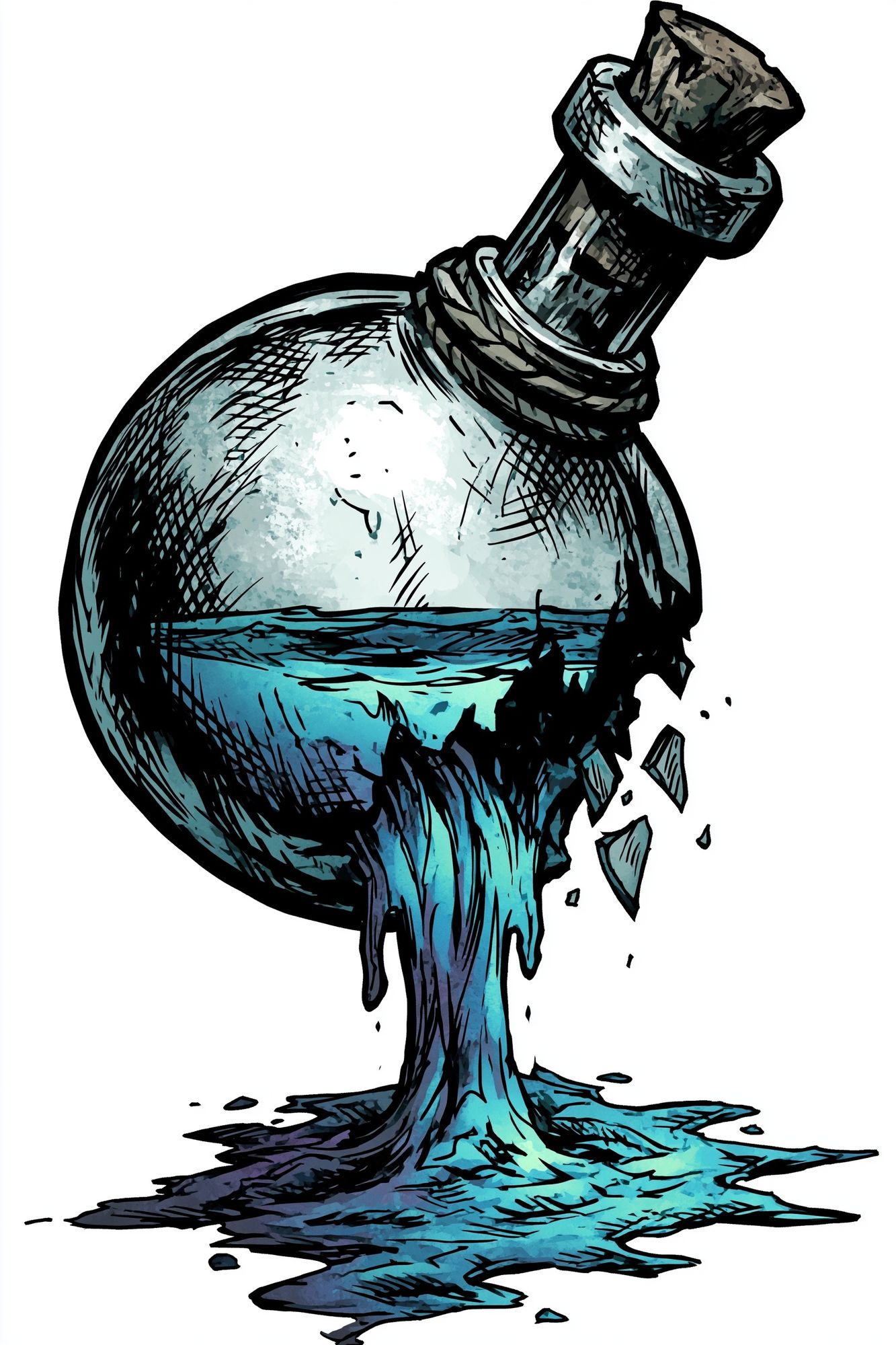 Broken Bottle Ocean Illustration Poster. poster — illustration art