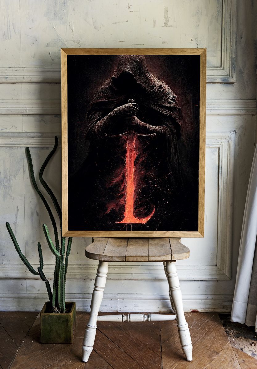 Dark Hooded Figure Illustration Poster. room preview
