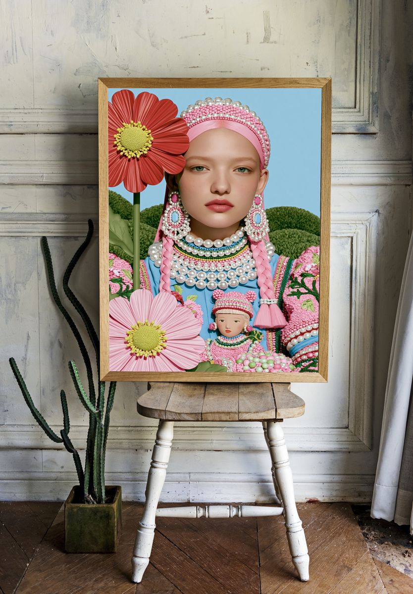 Pearl Floral Portrait Illustration Poster. room preview