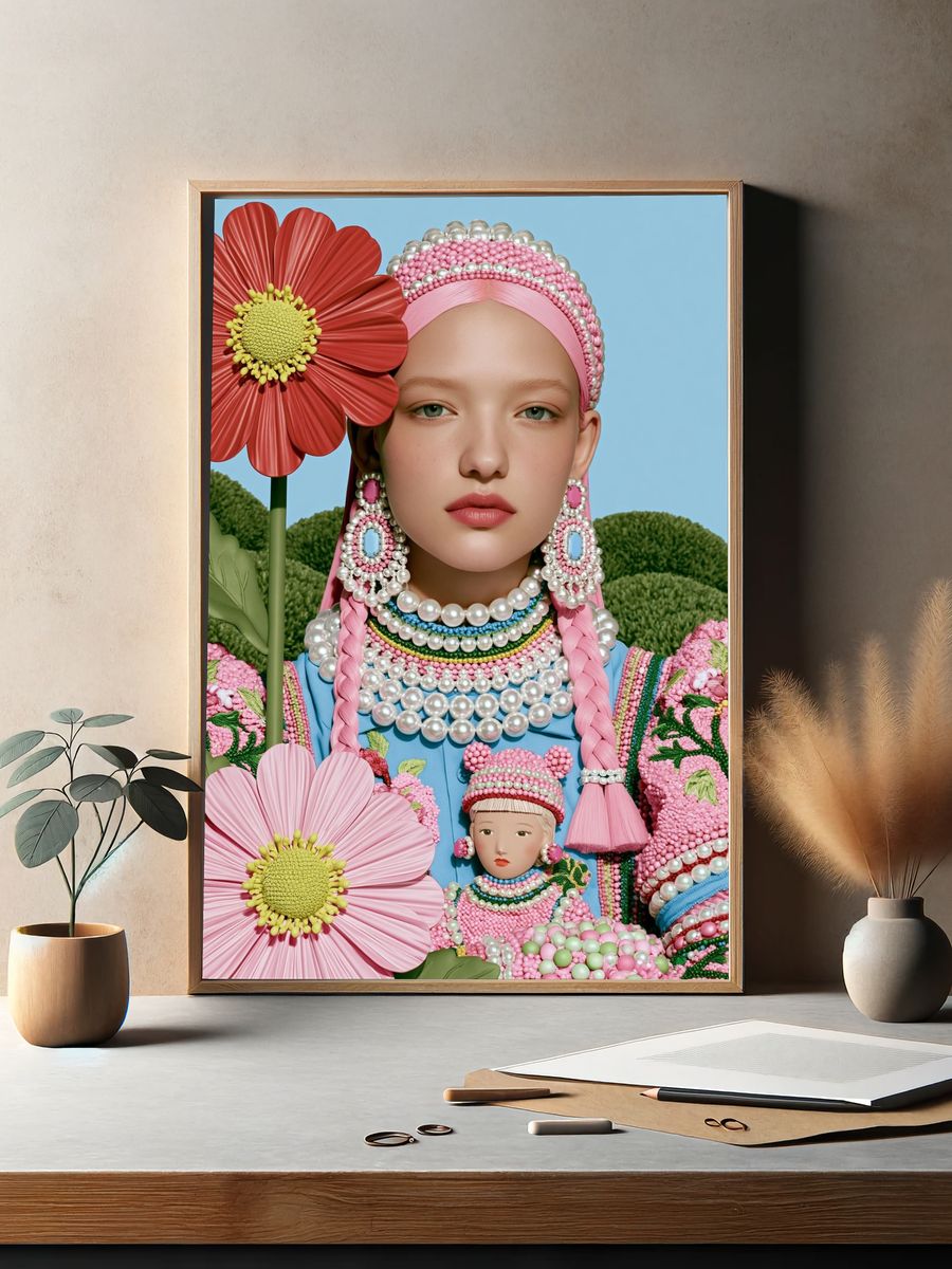 Pearl Floral Portrait Illustration Poster. — room view 2