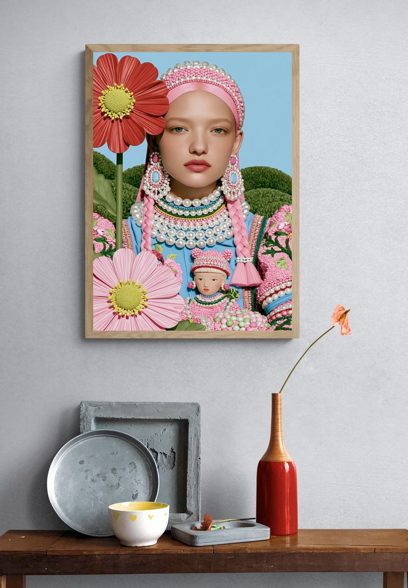 Pearl Floral Portrait Illustration Poster. — room view 3
