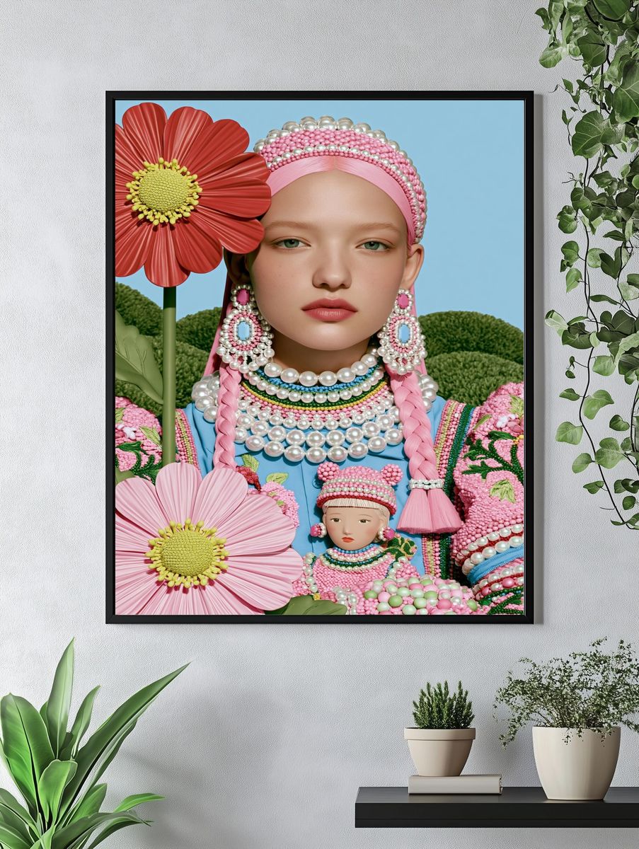 Pearl Floral Portrait Illustration Poster. — room view 4
