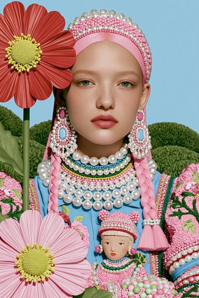 Pearl Floral Portrait Illustration Poster. poster