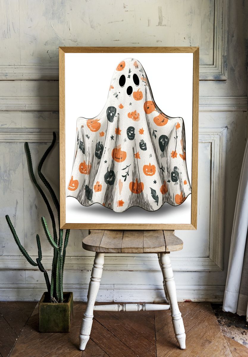 Halloween Ghost Pattern Illustration Poster. — room view 1