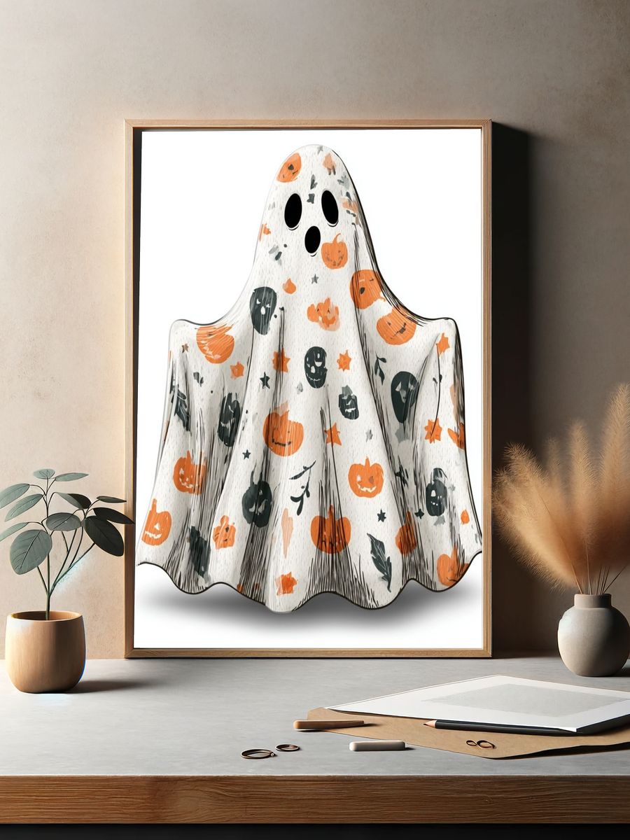 Halloween Ghost Pattern Illustration Poster. — room view 2