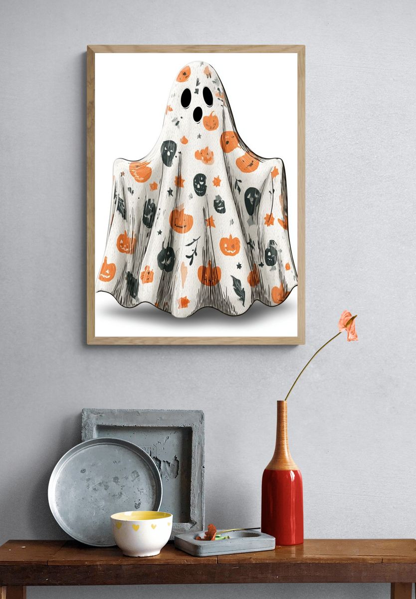 Halloween Ghost Pattern Illustration Poster. — room view 3