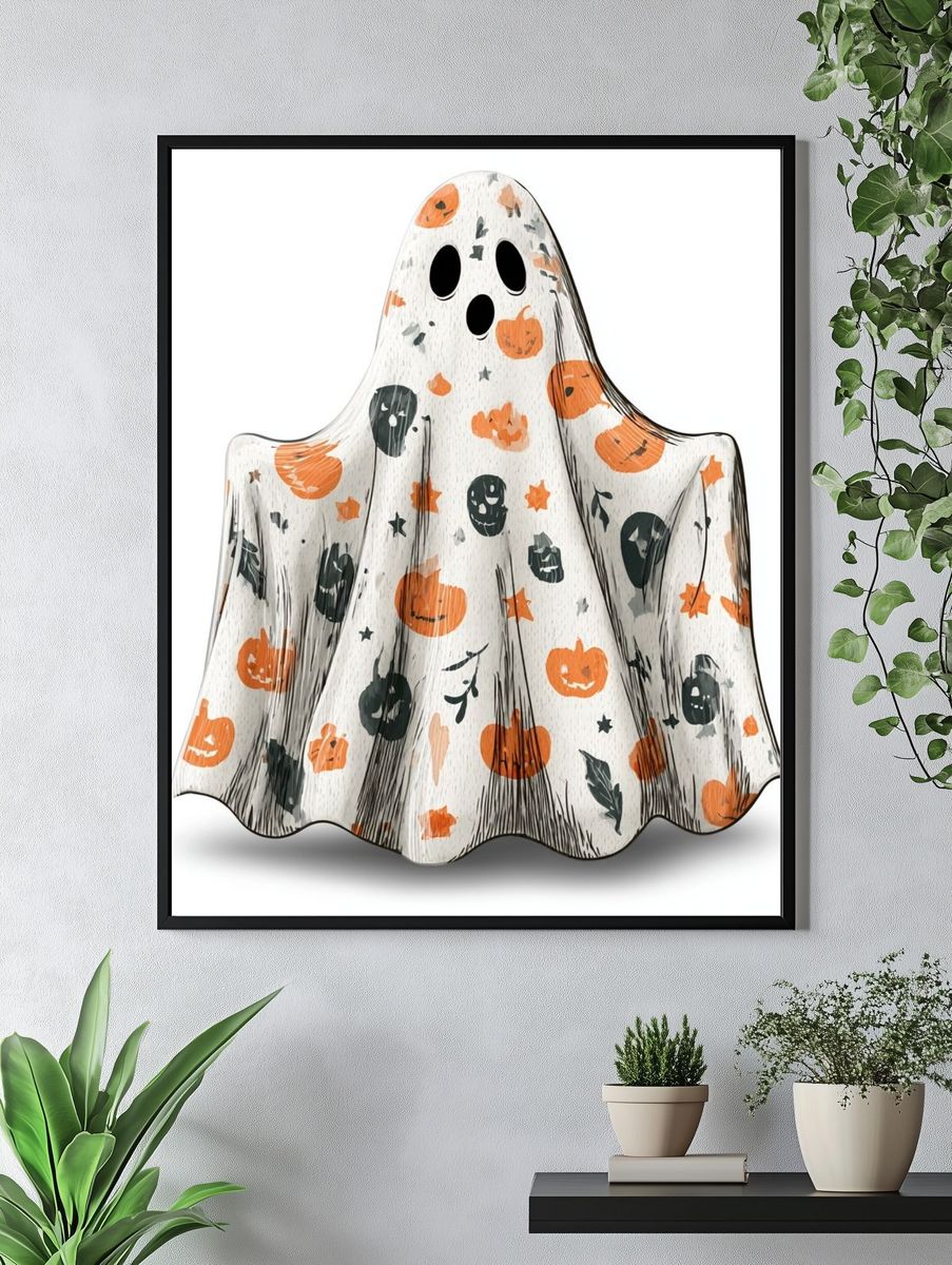Halloween Ghost Pattern Illustration Poster. — room view 4