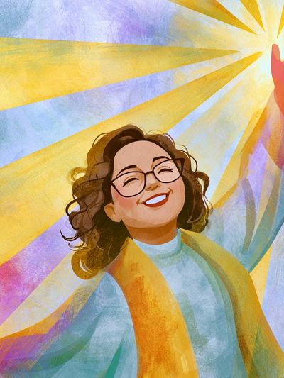 Joyful Woman Sunburst Illustration Poster. poster