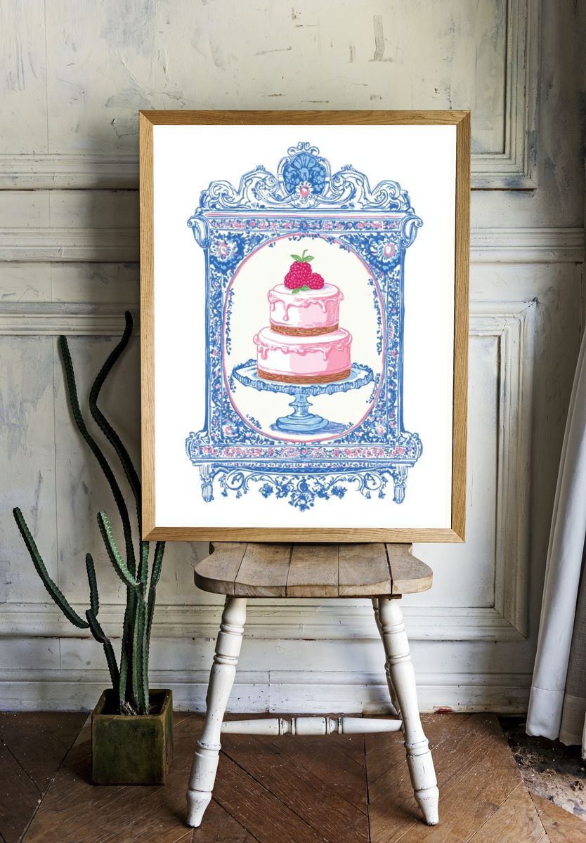Pink Cake Toile Illustration Poster. — room view 1