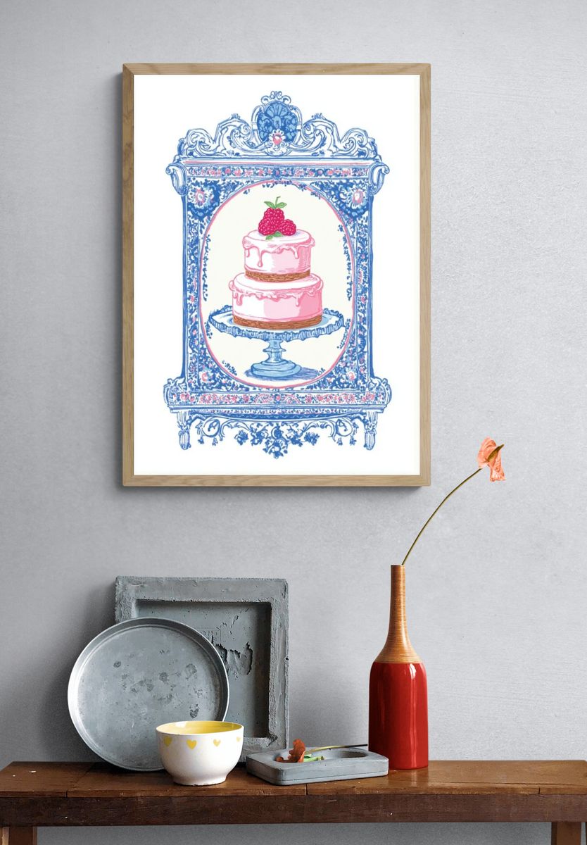 Pink Cake Toile Illustration Poster. — room view 3