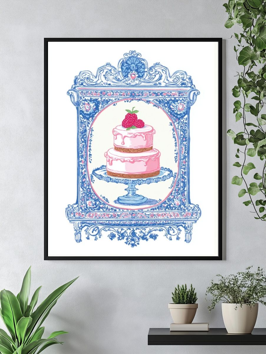 Pink Cake Toile Illustration Poster. — room view 4