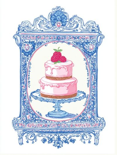 Pink Cake Toile Illustration Poster. poster print