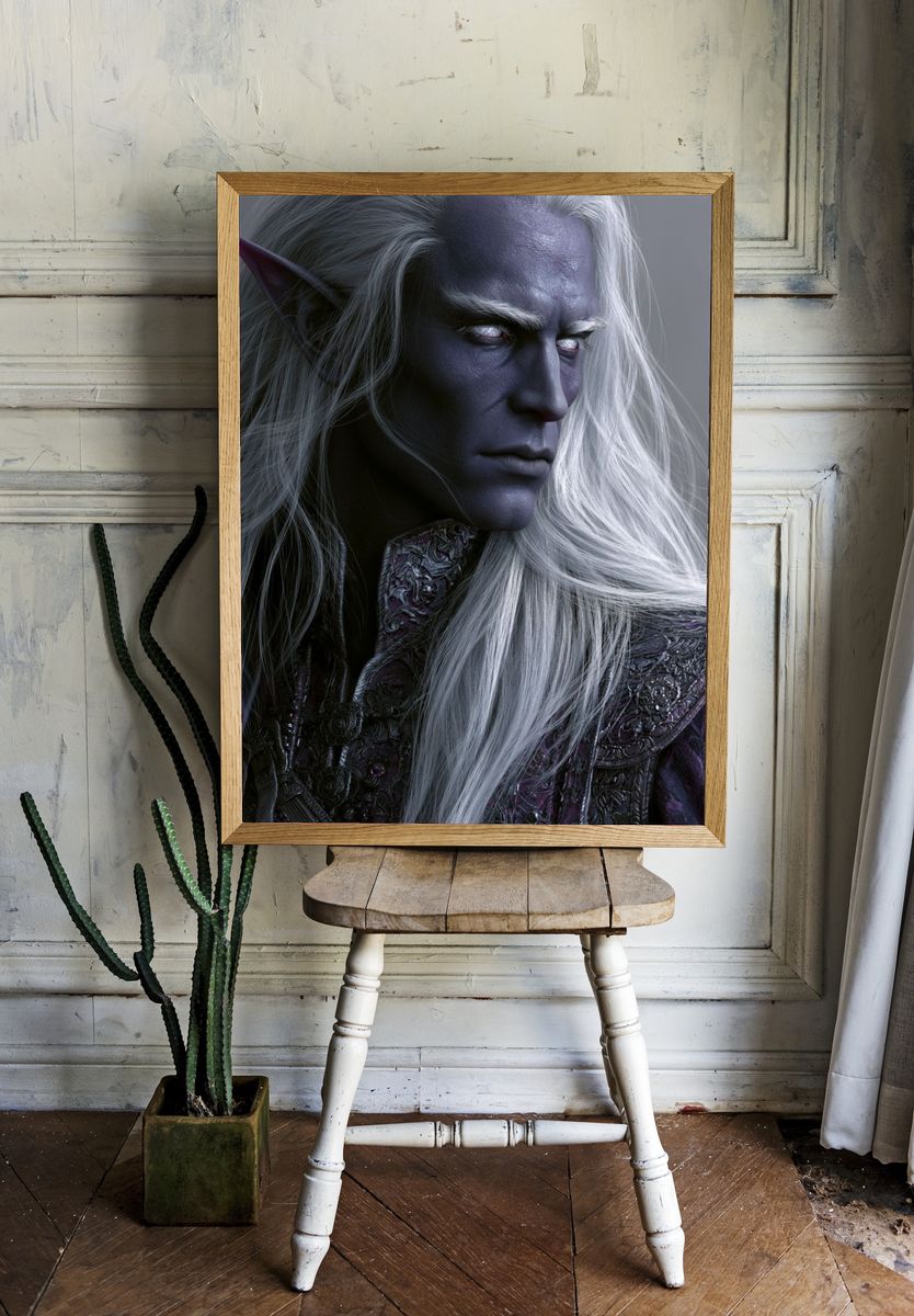 Dark Elf Portrait Fantasy Print. room preview