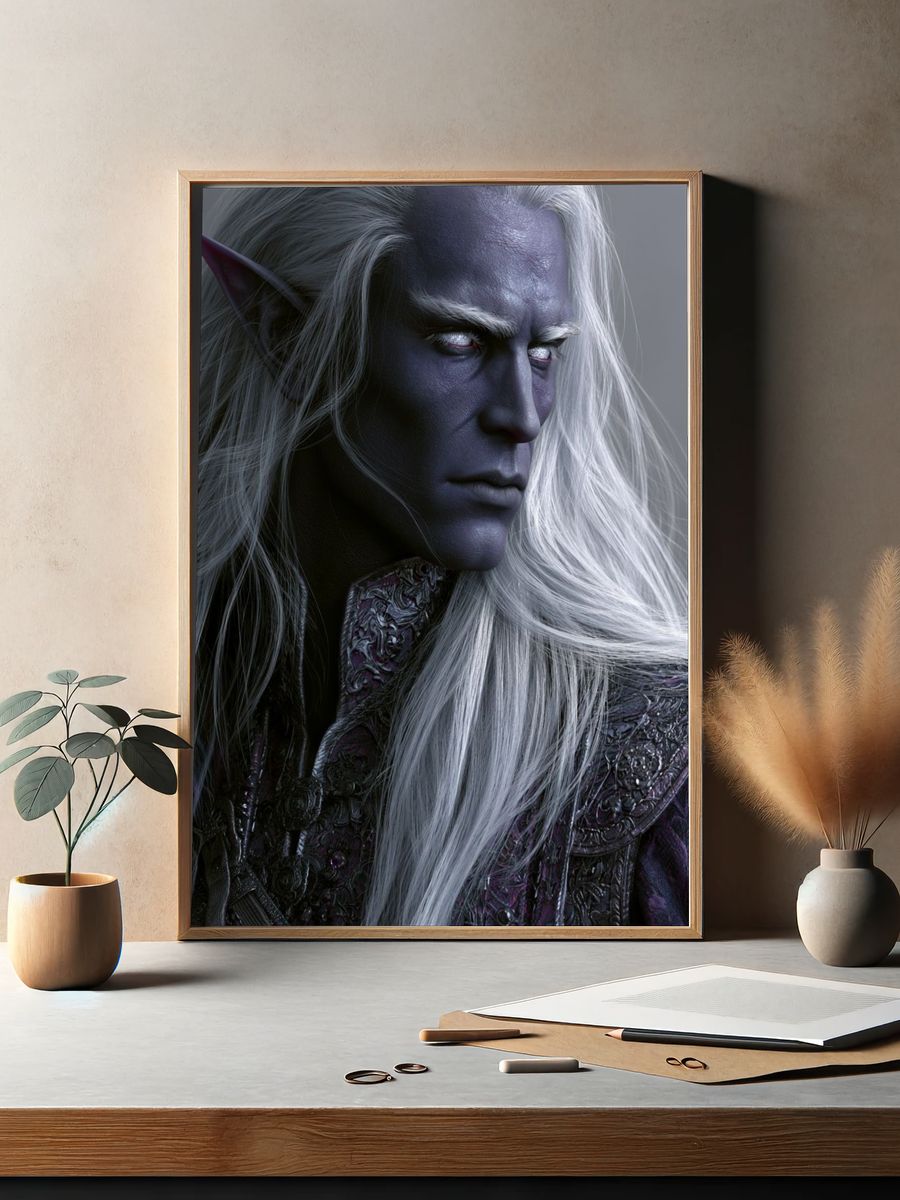 Dark Elf Portrait Fantasy Print. — room view 2
