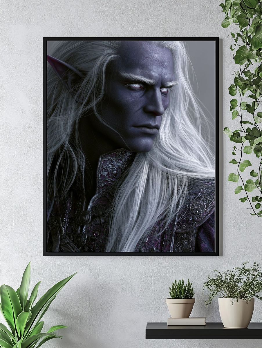 Dark Elf Portrait Fantasy Print. — room view 4