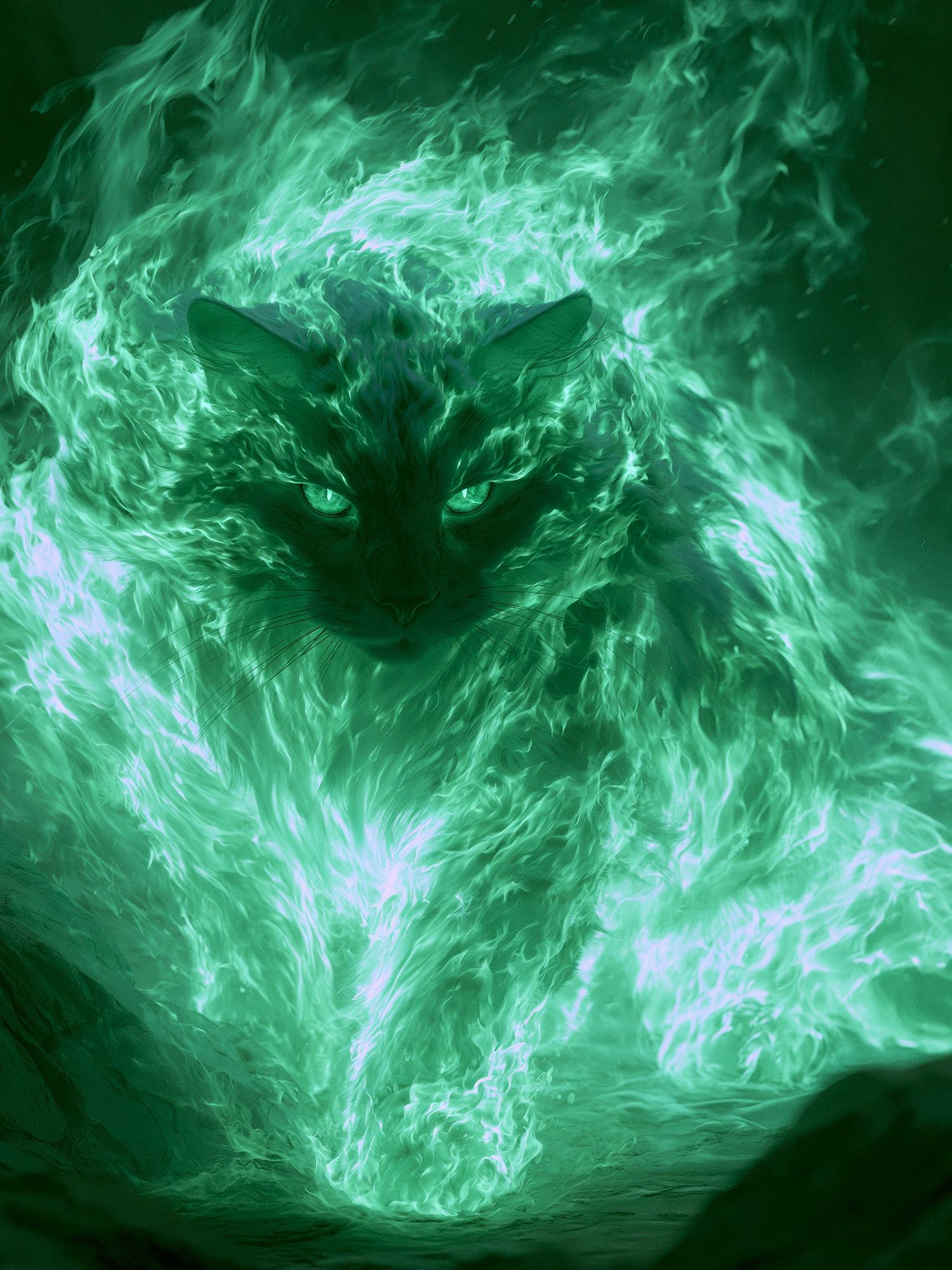 Mystic Green Cat Digital Art Poster. poster — illustration art