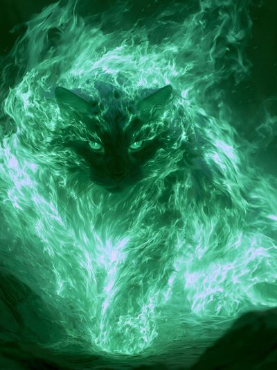 Mystic Green Cat Digital Art Poster. poster