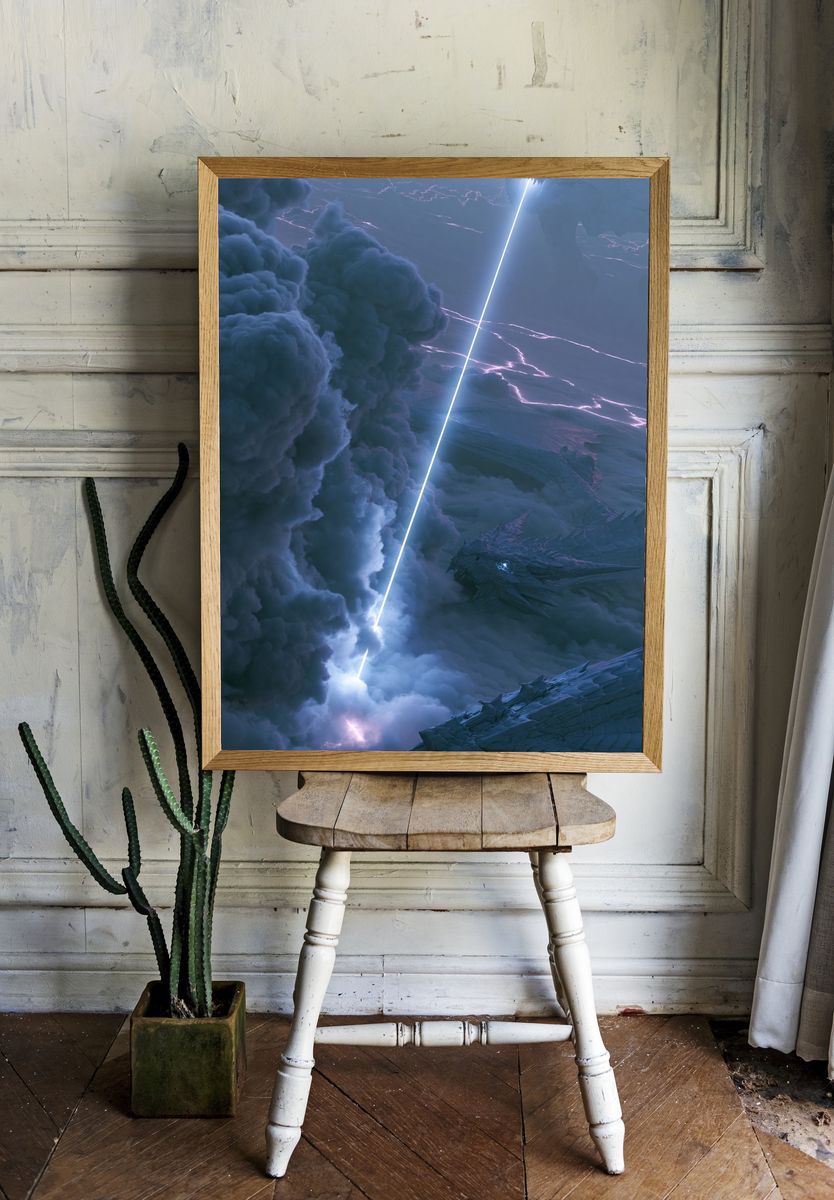 Dragon Storm Sky Illustration Poster. room preview