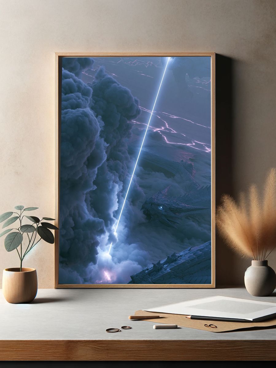 Dragon Storm Sky Illustration Poster. — room view 2