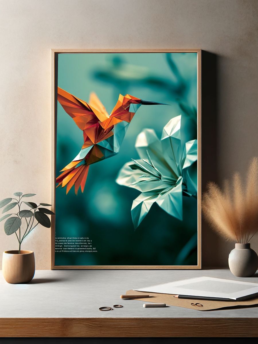 Origami Hummingbird Illustration Poster. — room view 2