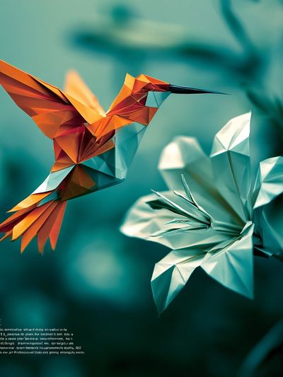 Origami Hummingbird Illustration Poster.