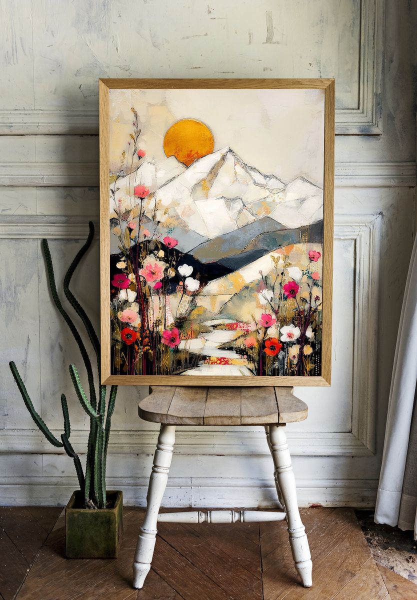 Sunlit Mountain Blooms Illustration Poster. — room view 1