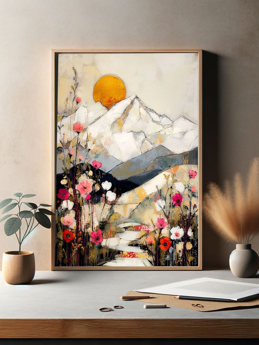 Sunlit Mountain Blooms Illustration Poster. — room view 2