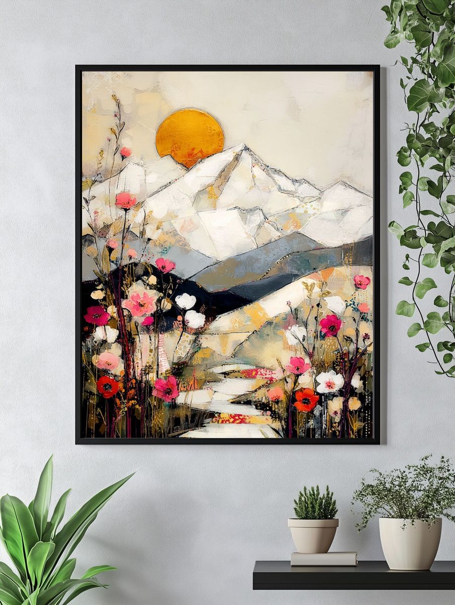 Sunlit Mountain Blooms Illustration Poster. — room view 4