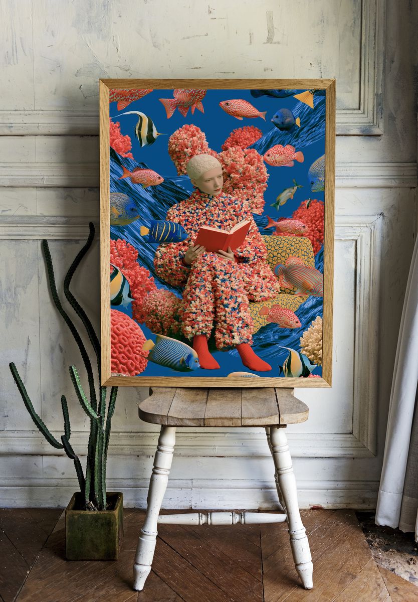 Surreal Coral Reader Illustration Poster. — room view 1