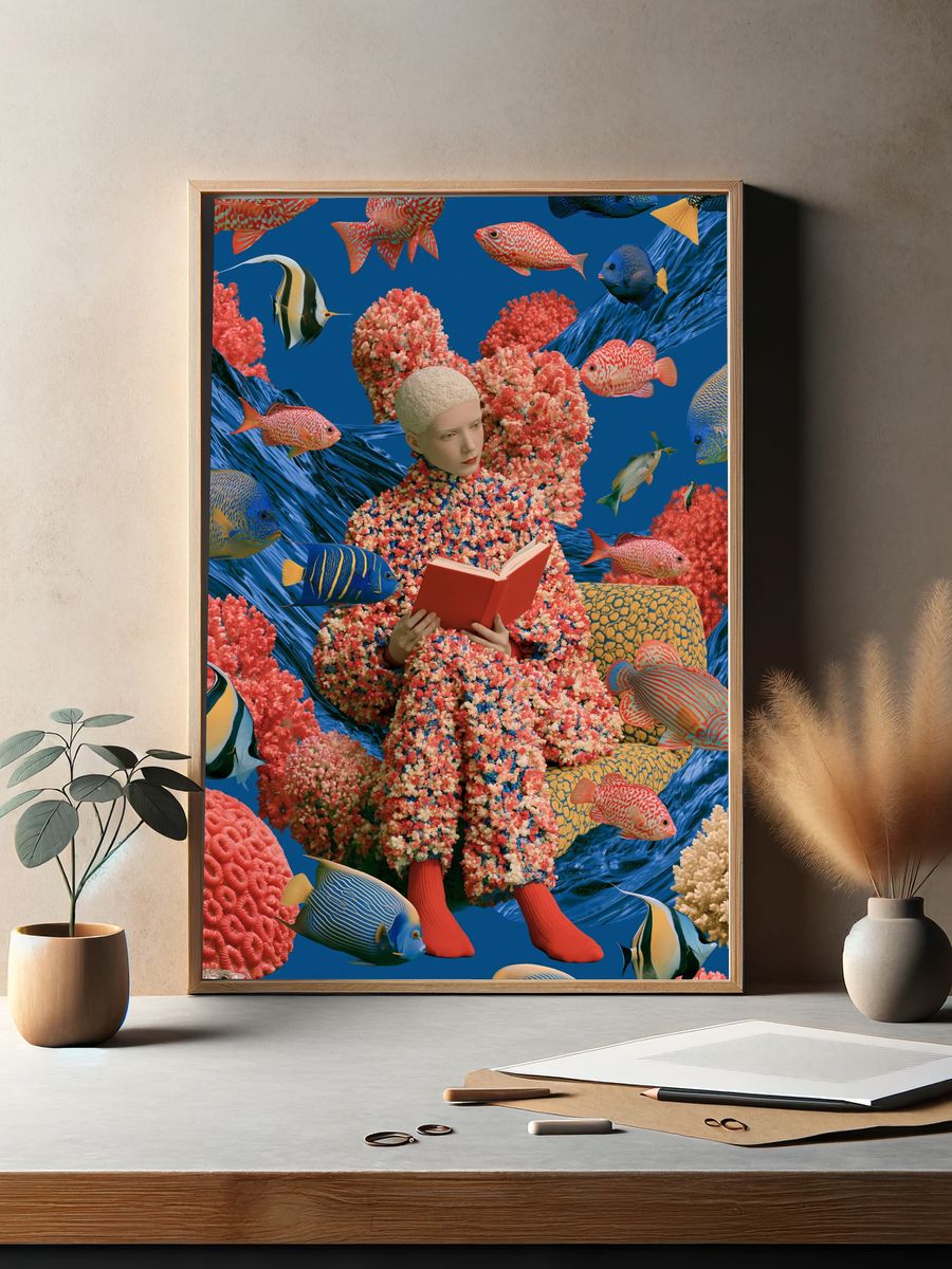 Surreal Coral Reader Illustration Poster. — room view 2