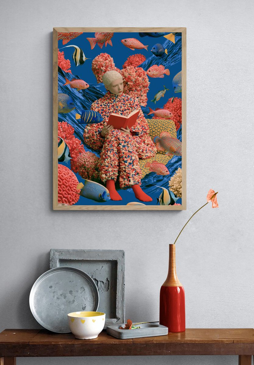 Surreal Coral Reader Illustration Poster. — room view 3