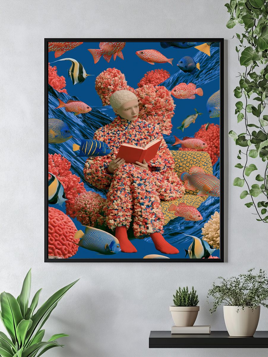 Surreal Coral Reader Illustration Poster. — room view 4