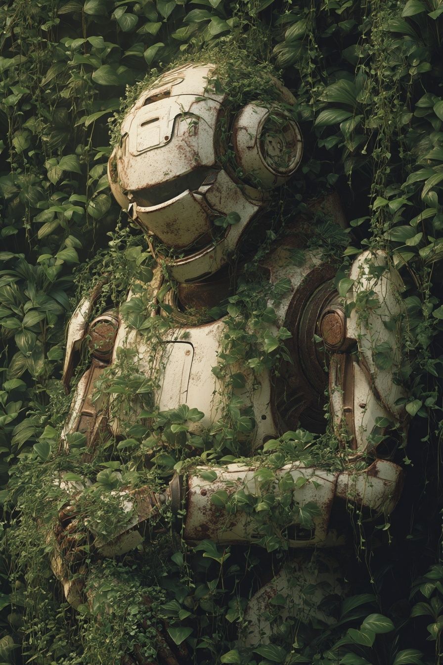 Overgrown Robot Portrait Print. poster — illustration art
