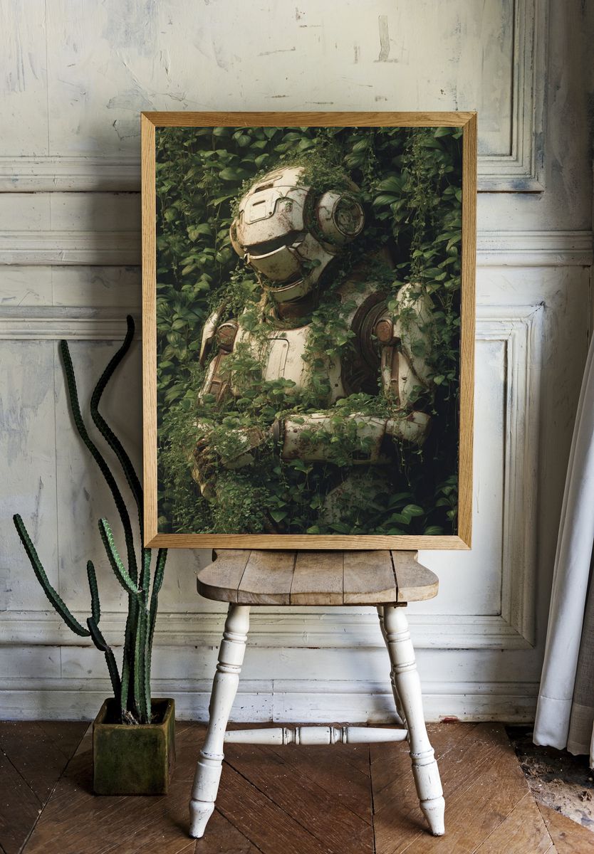 Overgrown Robot Portrait Print. room preview